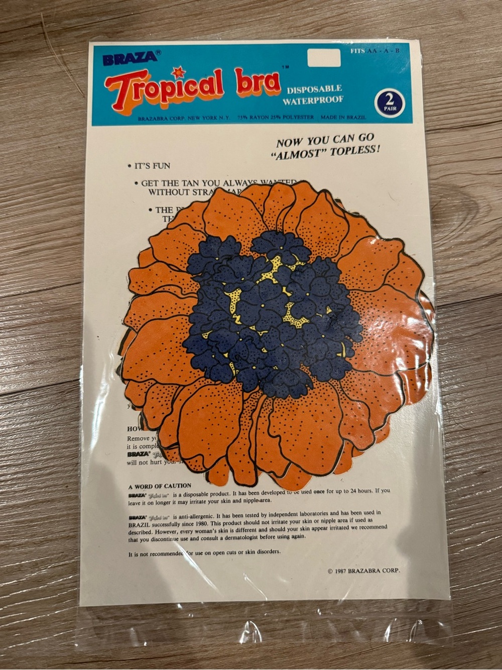 Braza Adhesive Tropical Bra - 80s Disposable Waterproof - Orange flower